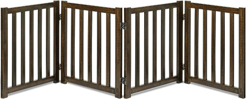 LZRS Wooden Free Standing Dog Gate 80" W x 24" H, Foldable Solid Hardwood Pet Safety Fence for House Doorways, Stairs, Hallways, Step-Over Pet Barrier, No Drill Easy Setup, Walnut New In Box $199