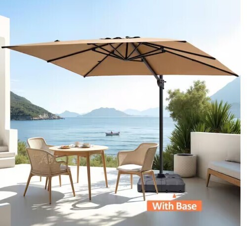 Pellebant 9 ft. x 11 ft. Aluminum Cantilever Offset Rotational Adjustable Tilt Patio Umbrella in Tan New in Box $499