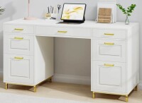 Mercer41 Computer Desk with 7 Drawers, 57 Inch Home Office Desk with File Drawers,Executive Desk with Golden Legs and Handles New in Box $499