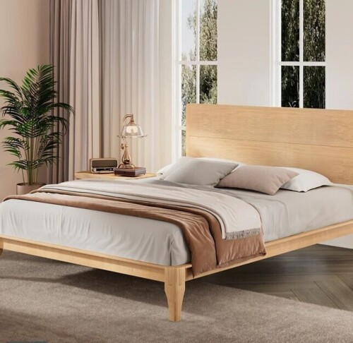 Latitude Run Mid-Century Modern Natural Wood Full Sized Bamboo Platform Bed Frame $399