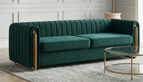 Mercer41 84.25" Modern Tufted Soft Velvet Round Arm Sofa in Dark Green Velvet New Shelf Pull $999