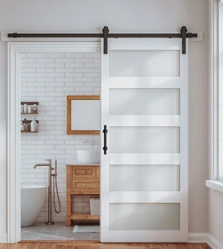 LDB 36" x 84" Tempered Frosted Glass Sliding Barn Door with Installation Hardware New Open Box $299
