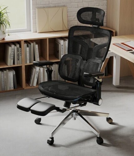 Orren Ellis Ergonomic Black Mesh Office Chair with 6D Armrests,3D Headrest,2-Zone Lumbar Support and Retractable Footrest in Black New in Box $499