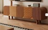 Homebaa Rustic Brown Wooden Long Curved TV Stand with Cabinet New in Box $4099