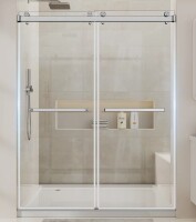 Rizzan 56-60" W X 72 "h Semi-frameless Double Sliding Shower Door With 1/4"?6mm) Clear Tempered Glass,Featuring Protective Safety Film Nickel K18A-6072-NI New in Box $499