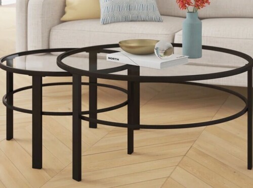 Wrought Studio Gaia Glass Top Nesting Coffee Table in Blackened Bronze Finish New in Box $299