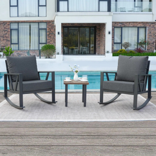 Latitude Run Outdoor Patio Rocking Chair Set With Side Table (2 Chairs And 1 Side Table), Grey, (2 Boxes), New Open Box $599