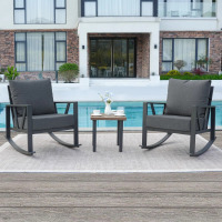 Latitude Run Outdoor Patio Rocking Chair Set With Side Table (2 Chairs And 1 Side Table), Grey, (2 Boxes), New in Box $599