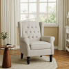 Charlton Home Duward Upholstered Beige Button Tufted Wingback Accent Chair with Rolled Arm and Thick Padded Cushion, New in Box $399