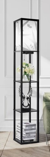 Latitude Run&reg; Jarold 63.7" Column Dimmable Floor Lamp with Shelves & Remote Control & USB Charging Station $199