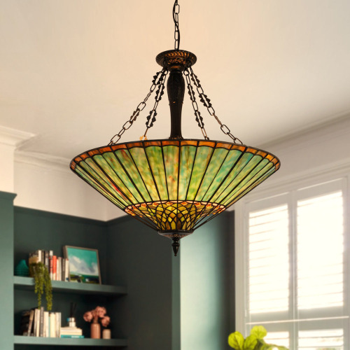 Astoria Grand 24" Wide 5 Light Dimmable Stained Glass Inverted Chandelier For Dining Room, Living Room, Kitchen Entryway $399