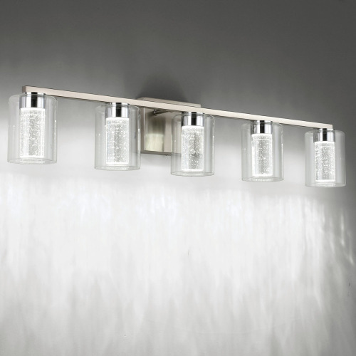 Mercer41 5-Light Brushed Nickel Vanity Light with 3 Color Modes with Clear Glass Shade New In Box $299