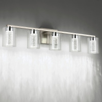 Mercer41 5-Light Brushed Nickel Vanity Light with 3 Color Modes with Clear Glass Shade New In Box $299