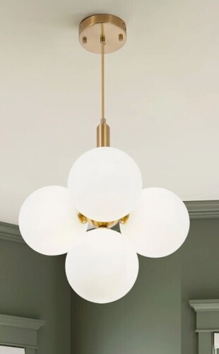 Mercer41 4 - Light Modern Sputnik Globe Chandelier with Opal Glass Shades, Adjustable Height New In Box $299
