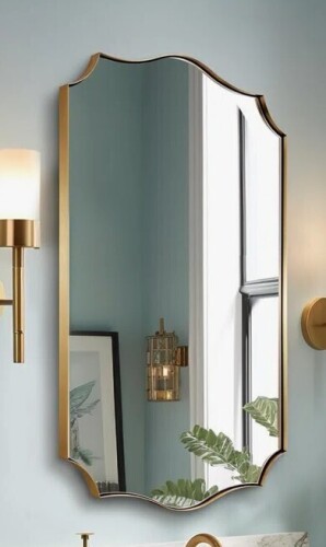 Winston Porter Anayalee Traditional Scalloped Rectangle Bathroom Vanity Mirror | Stainless Steel Frame, 24" x 40" New In Box $399