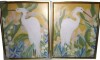 Beachcrest Home&trade; Great Egret in Blooming Bushes 2 PC Brown Framed Floater Canvas Set by June Erica Vess, 21" H x 17" W New In Box $299 - 2