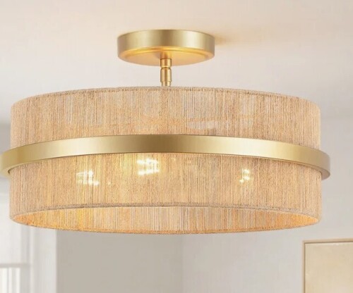 Willa Arlo&trade; Interiors 15.7" 3-Light Rope Drum Semi Flush Mount Ceiling Light New In Box $299