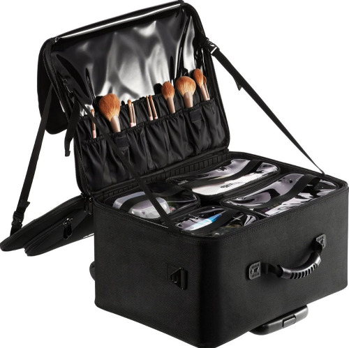VEVOR Rolling Makeup Train Case Large Storage 3 Tiers, Convenient Carry With Handle, Wheels, Strap, Professional Makeup Storage Organizer Box Make Up Carrier Waterproof Oxford, Black New In Box $199
