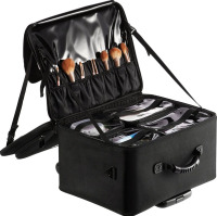 VEVOR Rolling Makeup Train Case Large Storage 3 Tiers, Convenient Carry With Handle, Wheels, Strap, Professional Makeup Storage Organizer Box Make Up Carrier Waterproof Oxford, Black New In Box $199