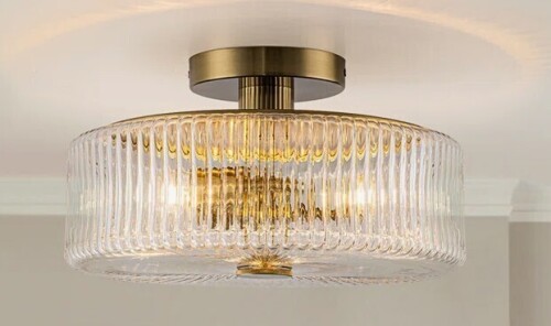 George Oliver 3 - Light Ribbed Glass Semi Flush Mount New In Box $299