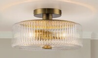 George Oliver 3 - Light Ribbed Glass Semi Flush Mount New In Box $299