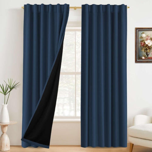 Latitude Run&reg; 100% Blackout Curtains for Bedroom with Liner Full Room Darkening Curtains Thermal Insulated Back Tab/Rod Pocket Window Drapes for Living Room, (Pair), 52" x 96" $89