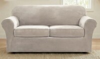 H.Versailtex Modern Velvet Plush High Stretch Sofa Slipcover with Elastic Bottom OATMEAL 2 Cushion Sofa $199