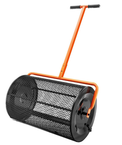 VEVOR Compost Spreader, 24.4-25.6" Height Adjustable Handle, 24" Wide, Lawn and Garden Peat Moss Roller with Side Latches, Powder Coated Steel Mesh Basket for Spreading Manure, Topsoil, Black New In Box $199