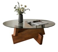 HyperDrop Cart 31.5-in L x 31.5-in W x 12.2-in H Walnut Wood Tempered Glass Round Coffee Table Mid-Century Center Living Room New in Box $599