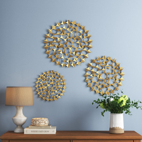 Wade Logan&reg; 3 Piece Metal Starburst Wall Decor with Cutout Design Set 15", 19", 23"D New In Box $299