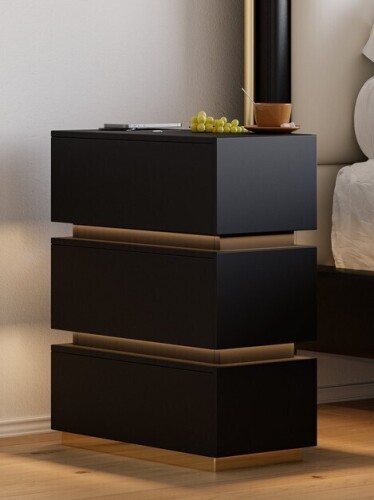 Lumio Black 3-Drawer Narrow LED Nightstand with Charging Station New In Box $299