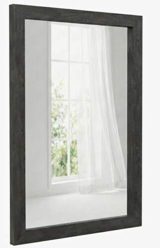 August Grove&reg; 36" x 24" Farmhouse Rectangular Wall Mirror with Tempered Glass, Wood Grain Frame New In Box $199