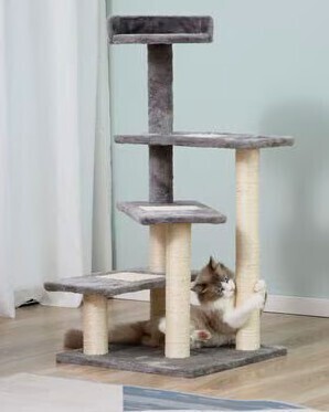 PawHut 5-Level Revolving Stair Scratcher Climbing Activity Tower with Play Center & Resting Perch Cat Tree, Beige/Grey New In Box $99