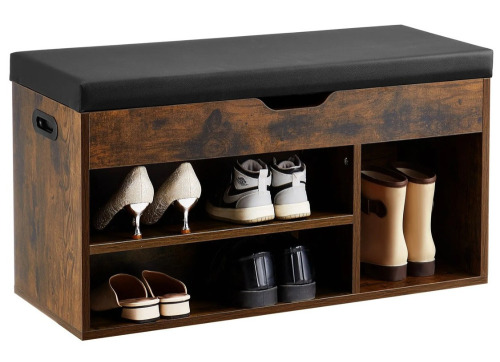 VEVOR Entryway Shoe Bench, 31.7 x 12.0 x 17.5 Inch Shoe Storage Organizer with Lift Top Storage Space, 300lbs Bench with Cushion Seat and 3 Cabinets for Hallway, Living Room, Bedroom, Brown + Black New In Box $199