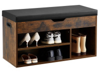 VEVOR Entryway Shoe Bench, 31.7 x 12.0 x 17.5 Inch Shoe Storage Organizer with Lift Top Storage Space, 300lbs Bench with Cushion Seat and 3 Cabinets for Hallway, Living Room, Bedroom, Brown + Black New In Box $199
