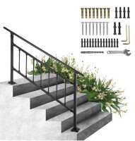 VEVOR - Outdoor Stair Railing, Fits for 1-5 Steps Transitional Wrought Iron Handrail, Adjustable Exterior Stair Railing - Black New Open Box $299