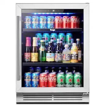Yeego 24" 180 Can Beverage Refrigerator Cooler, 34-54 ?, Built-in Beverage Fridge, Glass Door, Stainless Steel, New in Box $799