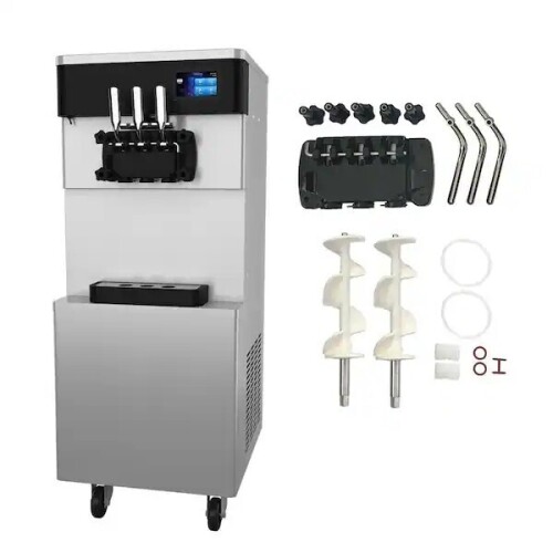 Vevor 2450-Watt Commercial Soft Ice Cream Machine 3-Flavors 5.3 to 7.4 Gal. Pre-Cooling at Night Auto Clean LCD Panel, Silver, (Similar to Picture), New Floor Model $2,499