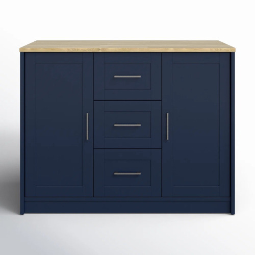 Lark Manor Allycia 45.5'' W Solid and Manufactured Wood Kitchen Island with Butcher Block Top, Insignia Blue, New in Box $599