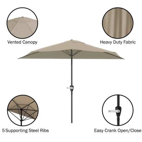 Freeport Park 9' Half Patio Umbrella Easy Crank Semicircle Balcony Shade, Sand, New in Box $299