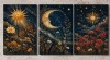 Dakota Fields Gold Sun Moon Star Floral Canvas Prints, Dark Night Sky Celestial Botanical Triptych Wall Art (1) (Set of 3), 16" x 24" New In Box $299