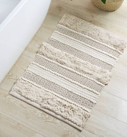 Ink+Ivy 20"x32" Asher Woven Textured Striped Bath Rug Natural New In Box