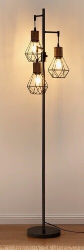 Bay Isle Home&trade; Crevan 65" Dimmable Rattan Tree Floor Lamp With 3 Bulbs Included New In Box $299