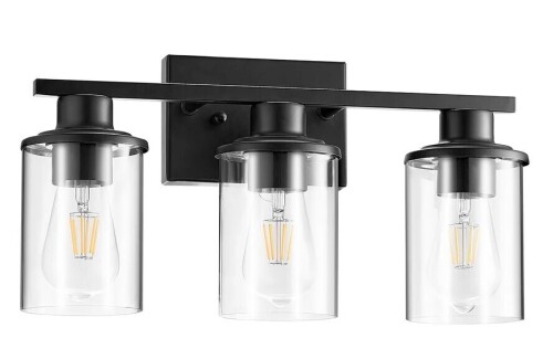 VEVOR 3-Light Bathroom Light Fixture, Modern Vanity Light Fixture over Mirror, Bathroom Wall Sconce Lamp with Clear Glass Shade, E26 Ceramic Socket for Bedroom Living Room Hallway (Bulb Not Included) New In Box $299