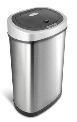 NINESTARS DZT-50-9 Automatic Touchless Infrared Motion Sensor Trash Can, 13 Gal 50L, Stainless Steel Base (Oval, Silver/Black Lid) $99