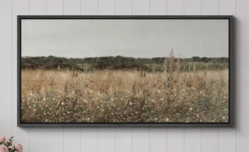 IDEA4WALL Rustic Wildflower Meadow Landscape Neutral Farm Field Nature Wall Decor for Living Room Bedroom Office Extra Large Pictures Framed Canvas Print Wall Art, 30" H x 60" W x 1.5" D New In Box $299
