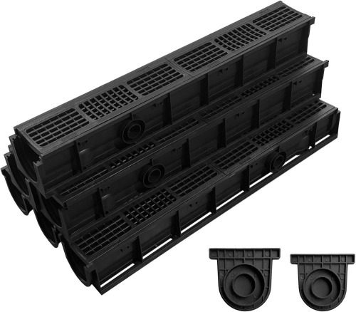 Natotela Store 6 Pack 39.4x6.1x5.5in Driveway Channel Drain with HDPE Grate B125 Deep Profile Heavy Duty Easy Cleaning Anti Corrosion Trench Ditch Drainage System Parking Lot Concrete Patio New Open Box $299