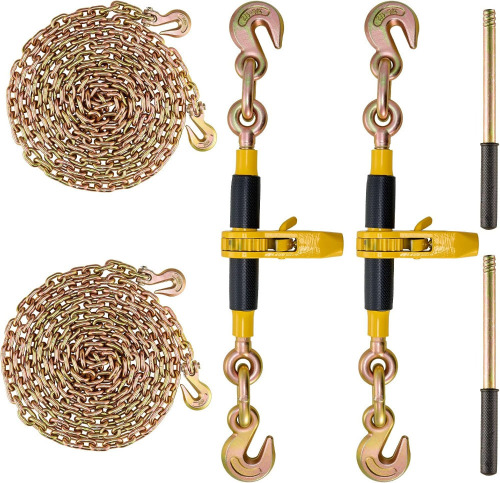 VEVOR Ratchet Binder with 5/16-3/8 inch, 7100 lbs Load Limit G80, Detachable Anti-Skid Handle, Tie Down Hauling Binders for Flatbed Truck Trailer, 2 Set Black & Yellow New Open Box $299
