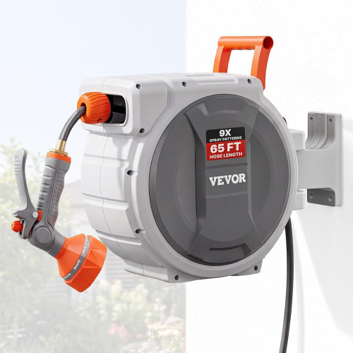 VEVOR Retractable Garden Hose Reel, 1/2 Inch x 65 ft Wall Mounted, Heavy Duty Garden Hose Reel with 9 Patterns Nozzle, Any Length Lock, Upgraded Slow Return System and 180&deg;Swivel Bracket New In Box $199