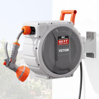 VEVOR Retractable Garden Hose Reel, 1/2 Inch x 65 ft Wall Mounted, Heavy Duty Garden Hose Reel with 9 Patterns Nozzle, Any Length Lock, Upgraded Slow Return System and 180&deg;Swivel Bracket New In Box $199